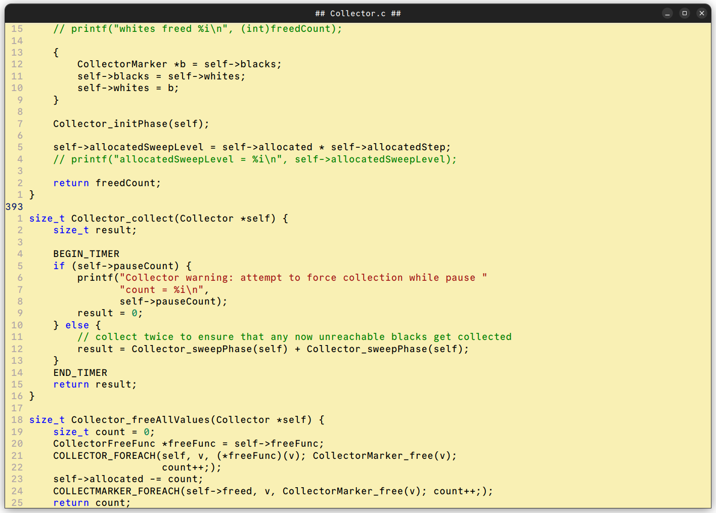 Io programming language's garbage collector